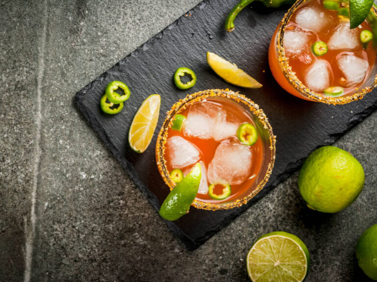 two spicy cocktails on a table